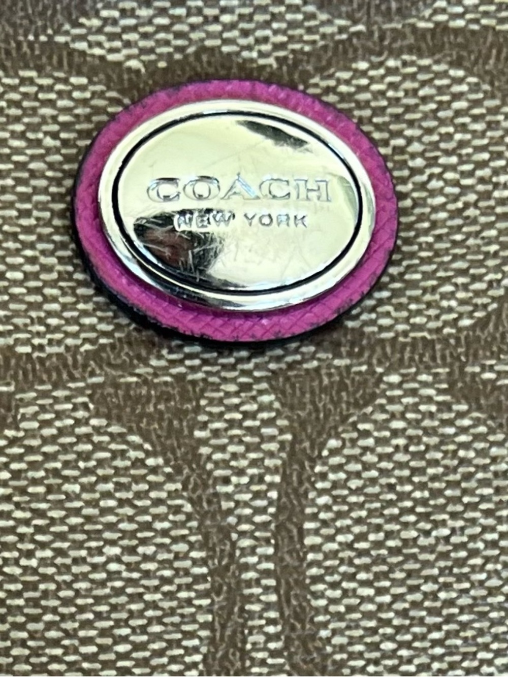 Coach Khaki Signature Crossbody with Pink Leather Trim, EUC - Picture 11 of 11